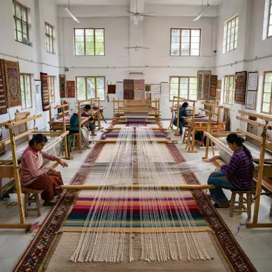 Natural dye workshop setup in 1985 featuring traditional copper vessels for indigo madder turmeric and other plant-based dye preparation methods
